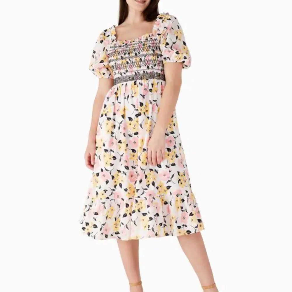 kate spade lily blooms smocked midi dress